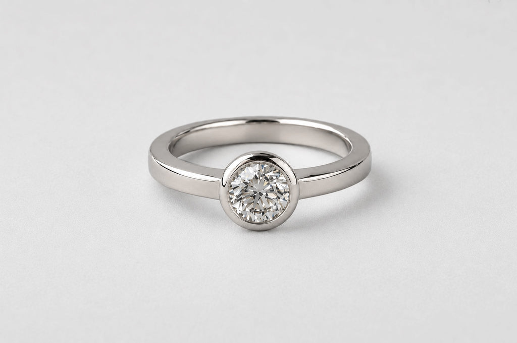BEZEL SET DIAMOND SOLITAIRE RING | 19K WHITE GOLD