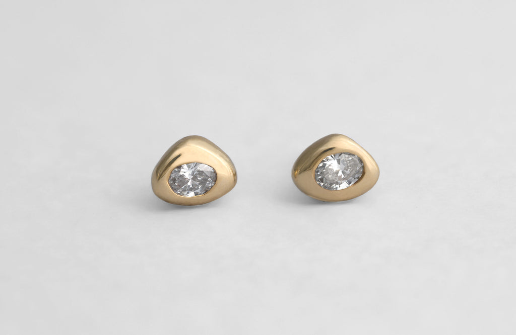 Diamond and Gold Pebble Shaped Earrings